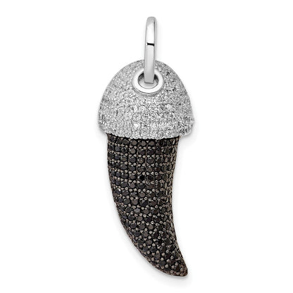 Sterling Silver Rhodium-Plate Black And White Cz Claw Pendant