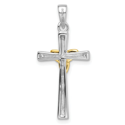 Ss/Gold Plated Sterling Silver Rh-Plated & Gold-Plated Cz Cross With Celtic Pendant