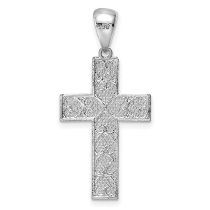 Sterling Silver Rhodium-Plated Polished & D/C Cross Pendant