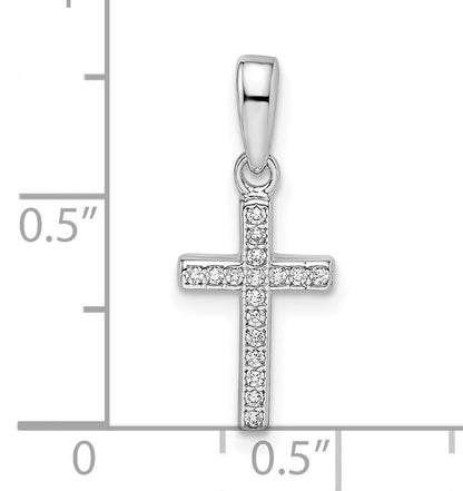 Sterling Silver Rhodium-Plated Cz Cross Pendant