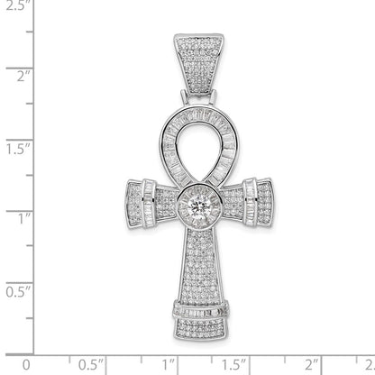 Sterling Silver Rhodium-Plated Polished Cz Ankh Cross Pendant