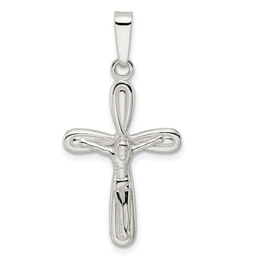 Sterling Silver Rhodium-Plated Polished Rounded Ends Crucifix Pendant