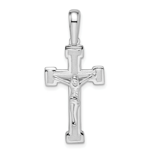 Sterling Silver Rhodium-Plated Polished And Laser Crucifix Pendant