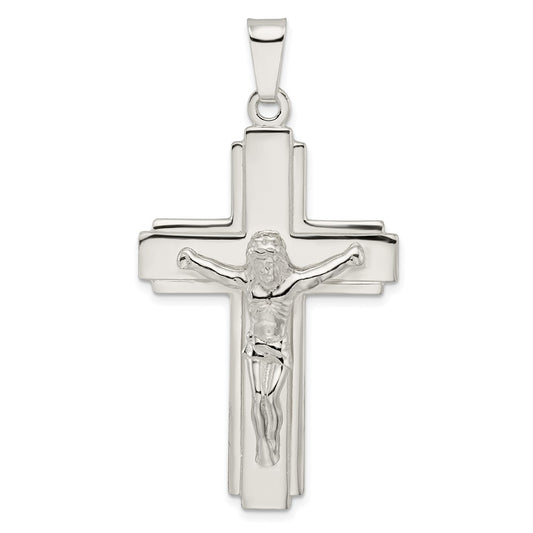 Sterling Silver Polished W/Side Lines Large Crucifix Pendant