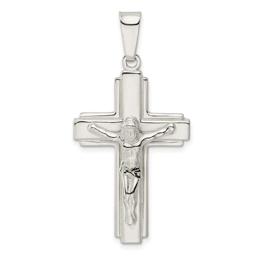 Sterling Silver Polished W/Side Lines Crucifix Pendant
