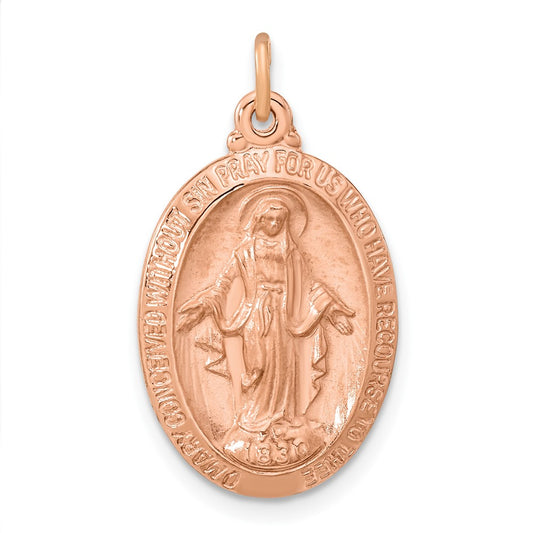 Sterling Silver Rose Gold-Plated Oval Miraculous Medal Pendant