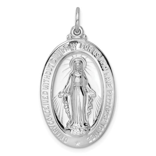 Sterling Silver Rhodium-Plated Polished Solid Miraculous Medal Pendant
