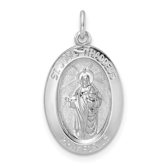 Sterling Silver Rhodium-Plated Polished Solid Saint Jude Pendant