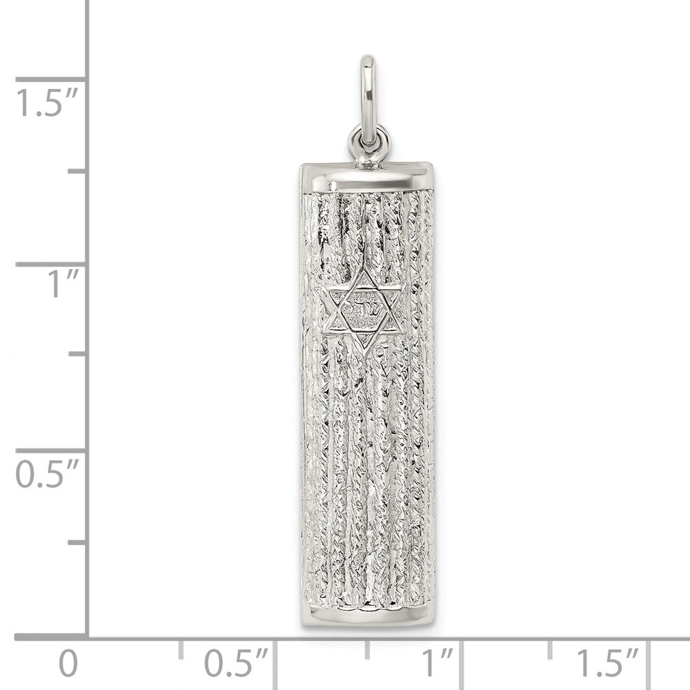 Sterling Silver Polished And Textured Solid Mezuzah W/Star Of David Pendant