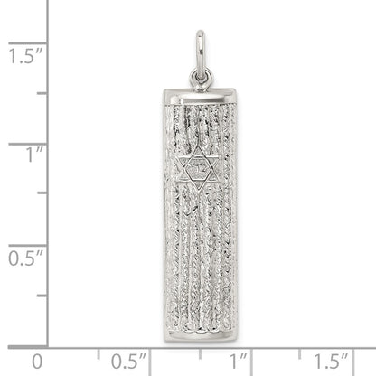 Sterling Silver Polished And Textured Solid Mezuzah W/Star Of David Pendant