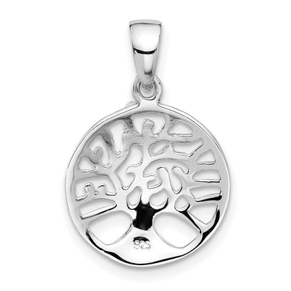 Sterling Silver Rhodium-Plated Round Tree of Life Pendant