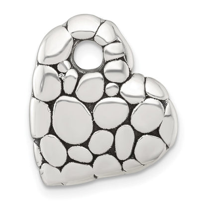Sterling Silver Polished and Antiqued Pebbled Heart Chain Slide Pendant
