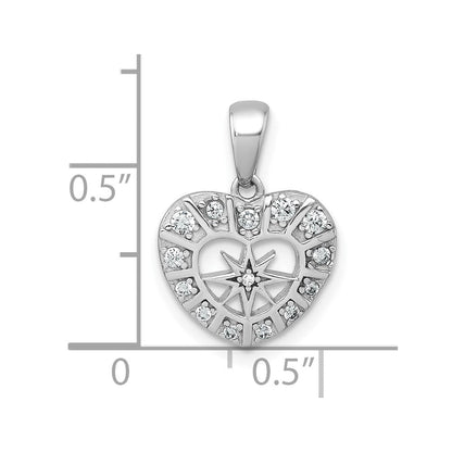 Sterling Silver Rhodium-Plated Polished CZ Star Heart Pendant