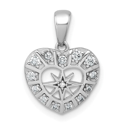 Sterling Silver Rhodium-Plated Polished CZ Star Heart Pendant