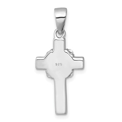 Sterling Silver Rhodium-Plated Black and White Crystal Cross Pendant