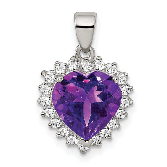 Sterling Silver Rhodium-Plated Amethyst And Cz Pendant