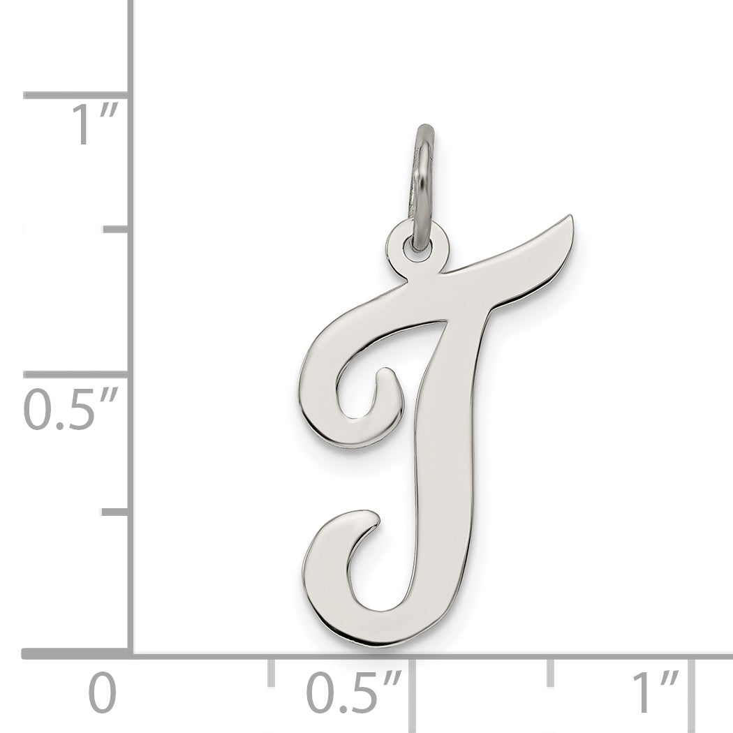Sterling Silver Rhodium-Plated Script Letter T Initial Charm (QC5084T ...