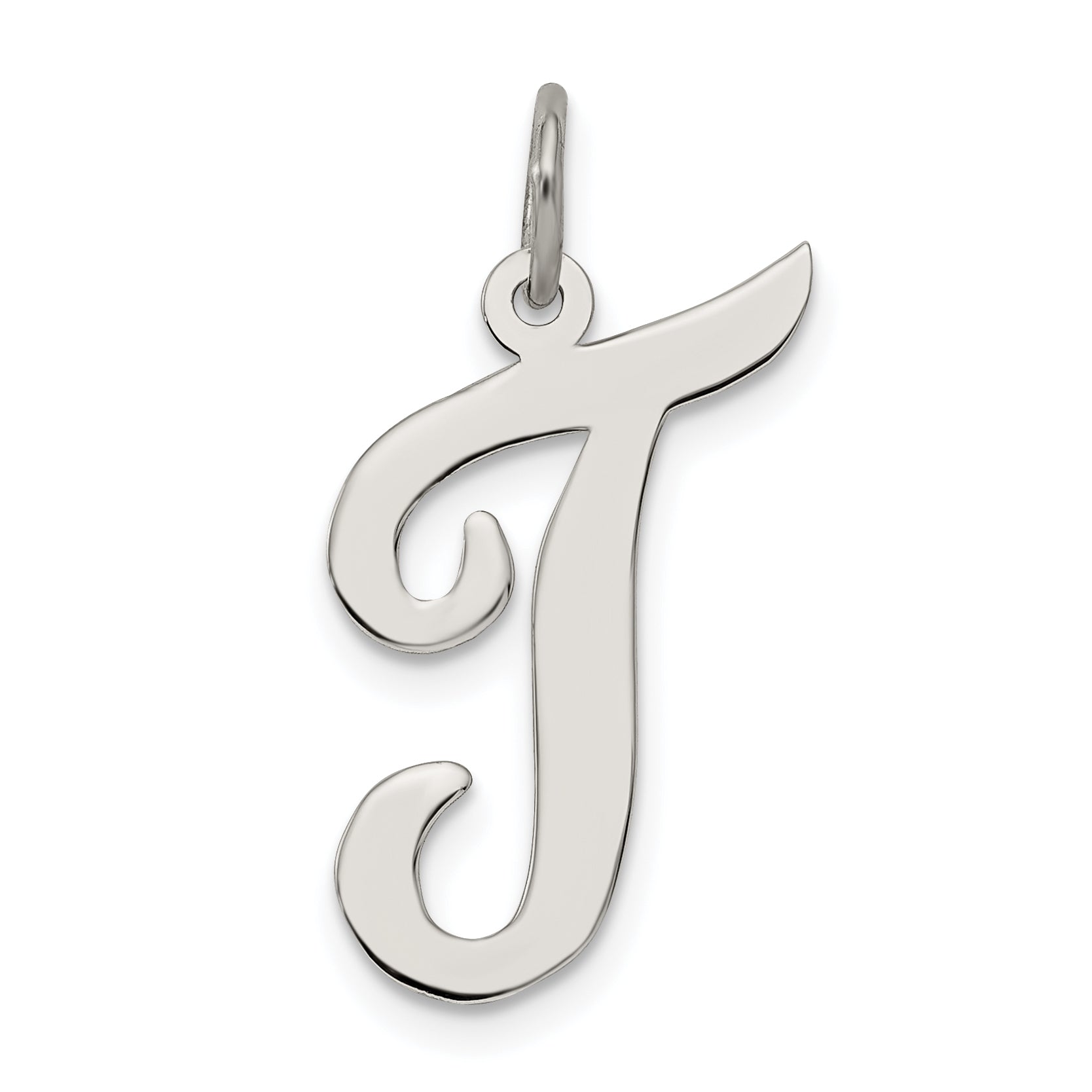 Sterling Silver Rhodium-Plated Script Letter T Initial Charm (QC5084T ...