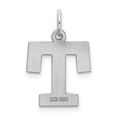 Sterling Silver Rhodium-Plated Block Letter T Initial Charm