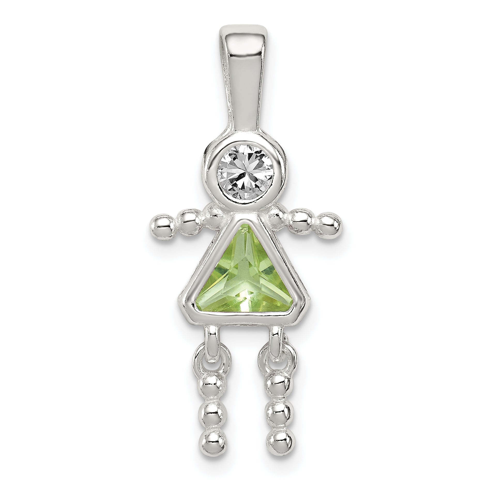 Sterling Silver Rhodium-Plated Cz & August Glass Girl Pendant