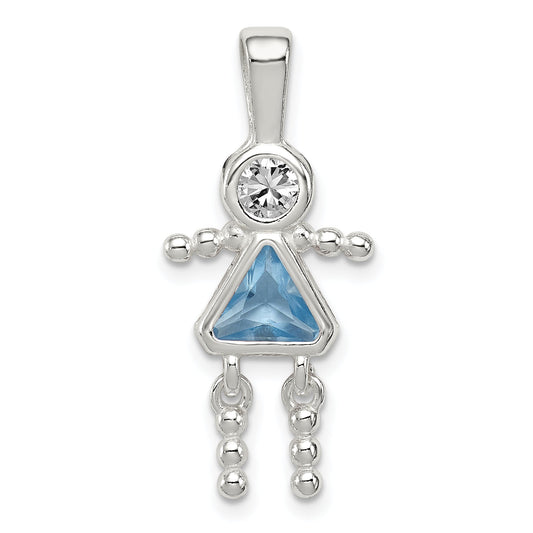 Sterling Silver Rhodium-Plated Cz & March Glass Girl Pendant