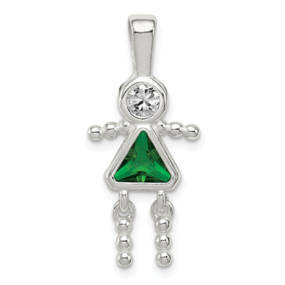 Sterling Silver Rhodium-Plated Cz & May Glass Girl Pendant