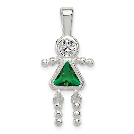 Sterling Silver Rhodium-Plated Cz & May Glass Girl Pendant