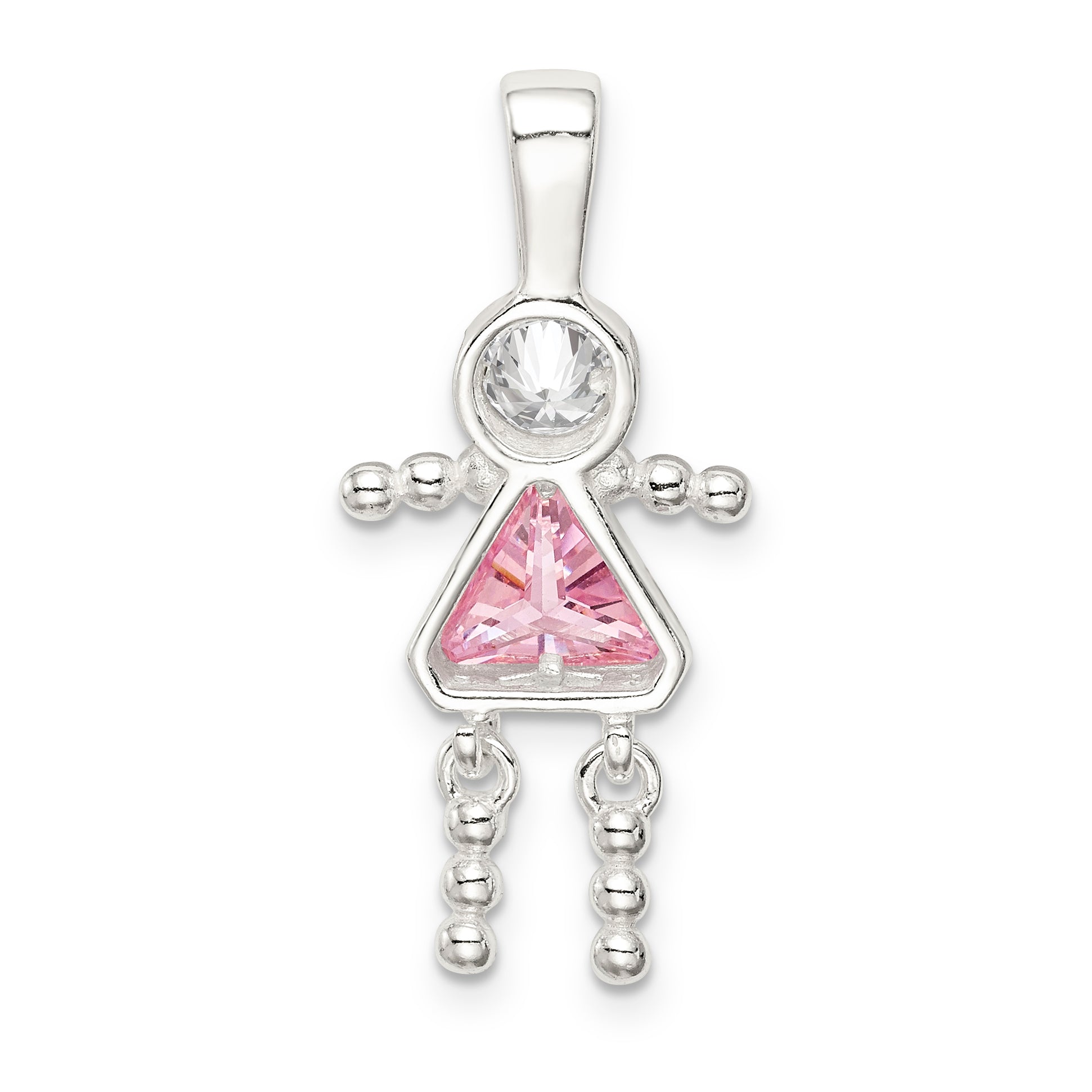 Sterling Silver Rhodium-Plated Cz & October Pink Girl Pendant