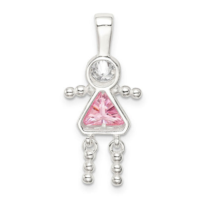 Sterling Silver Rhodium-Plated Cz & October Pink Girl Pendant