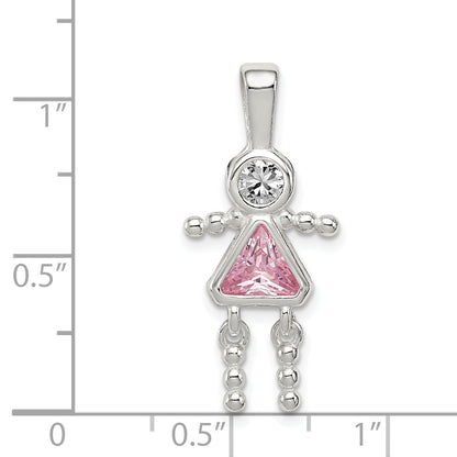 Sterling Silver Rhodium-Plated Cz & October Pink Girl Pendant