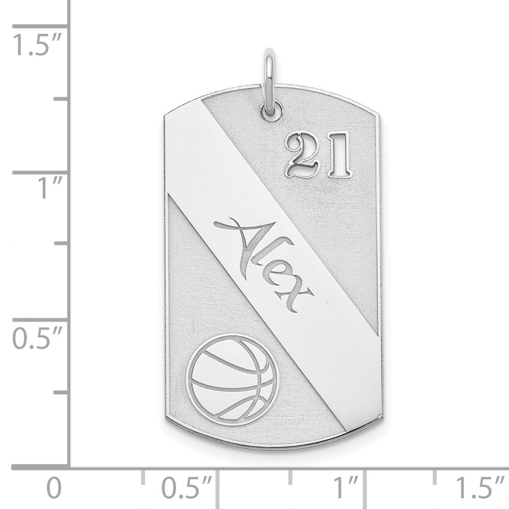 Sterling Silver Ss/Rhodium-Plated Personalized Basketball Dog Tag Charm