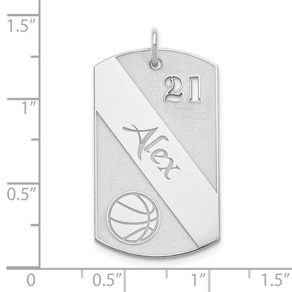Sterling Silver Ss/Rhodium-Plated Personalized Basketball Dog Tag Charm