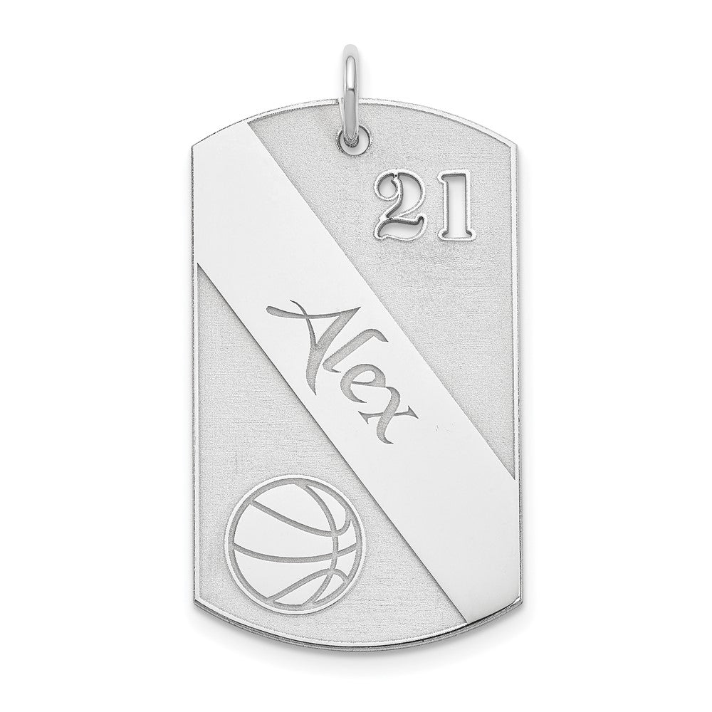 Sterling Silver Ss/Rhodium-Plated Personalized Basketball Dog Tag Charm