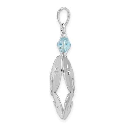 Sterling Silver Polished Diamond-Cut Butterfly W/ Blue Glass Star Pendant