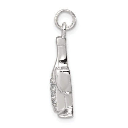 Sterling Silver Cz Wine/Champagne Bottle/Glass Charm Pendant