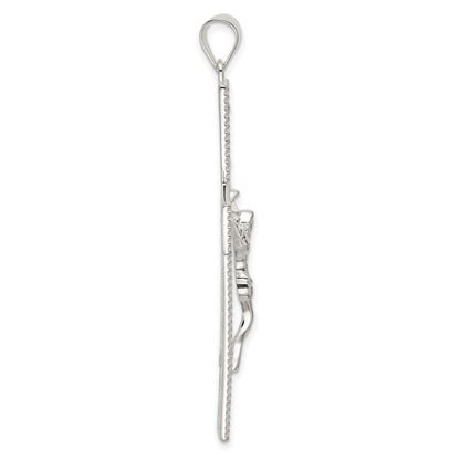 Sterling Silver Polished Beaded Filigree Crucifix Pendant