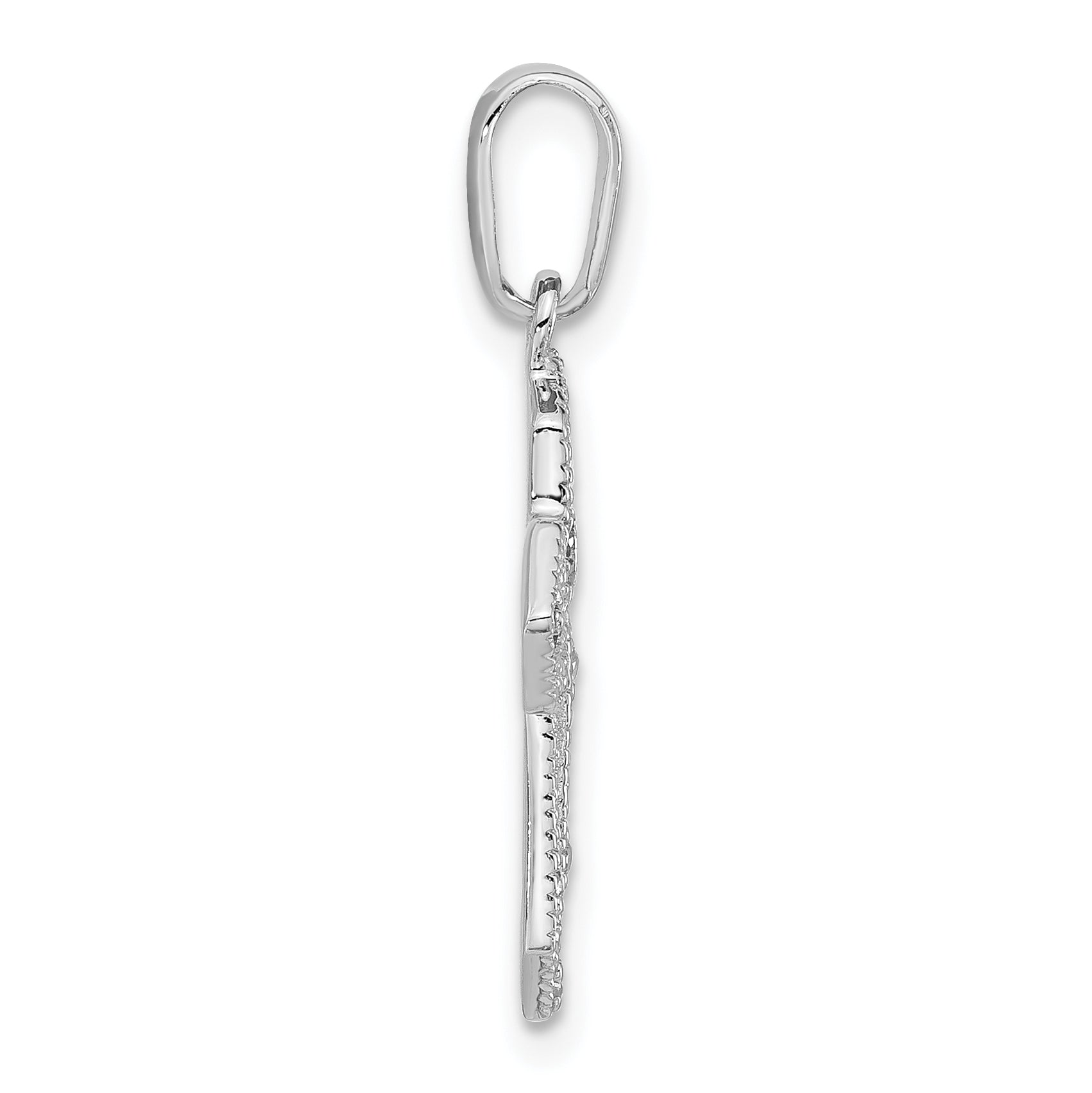 Sterling Silver Rhodium-Plated Polished Cz Woven Cross Pendant