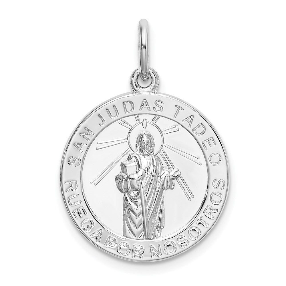 Sterling Silver Rhodium-Plated Spanish St. Jude Thaddeus Medal Pendant ...