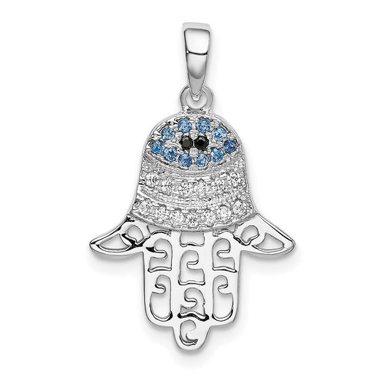 Sterling Silver Rhodium Black/White Cz Syn. Sapphire Chamseh Pendant