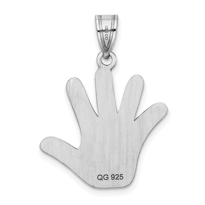 Sterling Silver Rhod-Plate Enamel Autism W/Happy Face Handprint Pendant