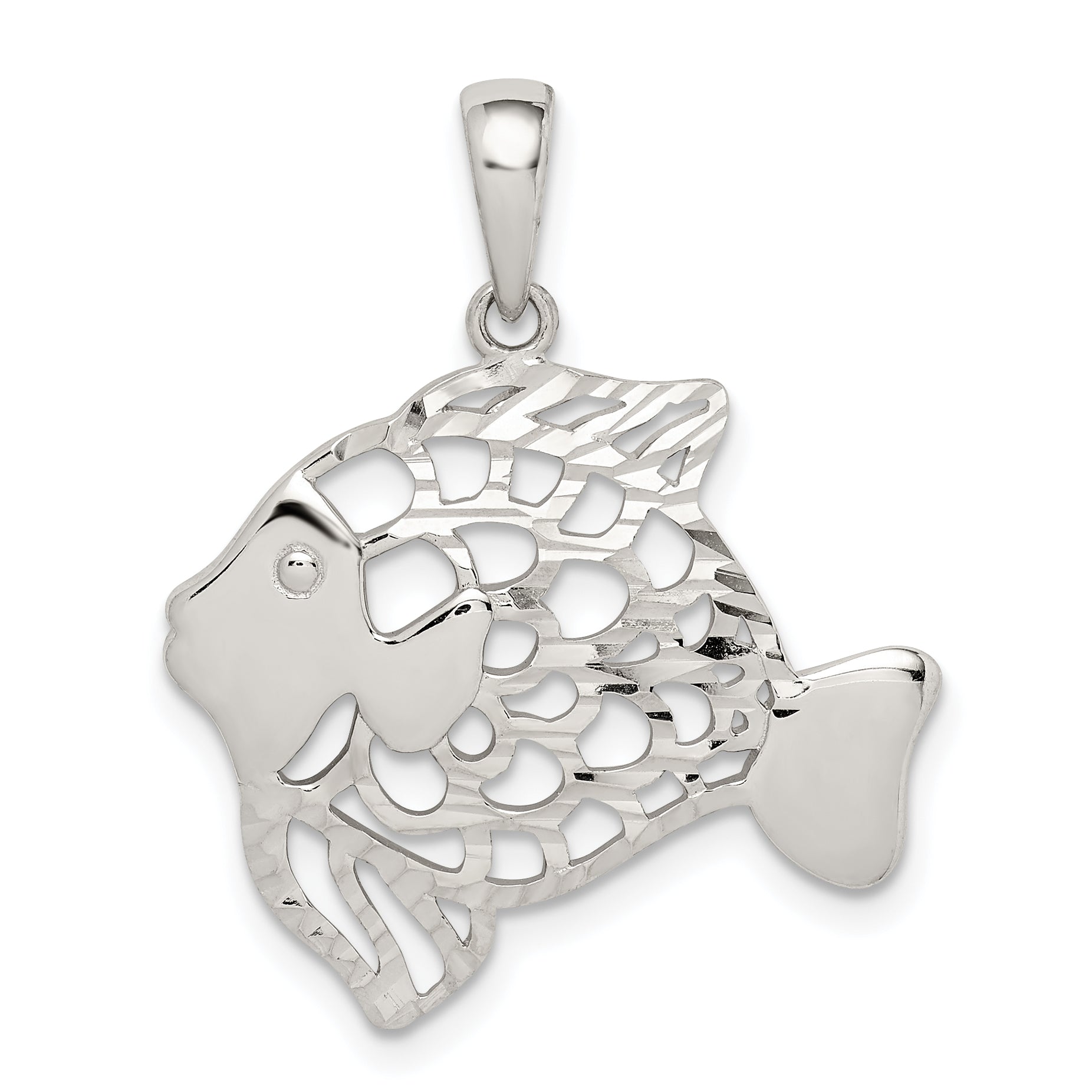 Diamond Fish Chain Sterling Silver Diamond-Cut Fish Pendant (QC9599) – Goldia.com.au