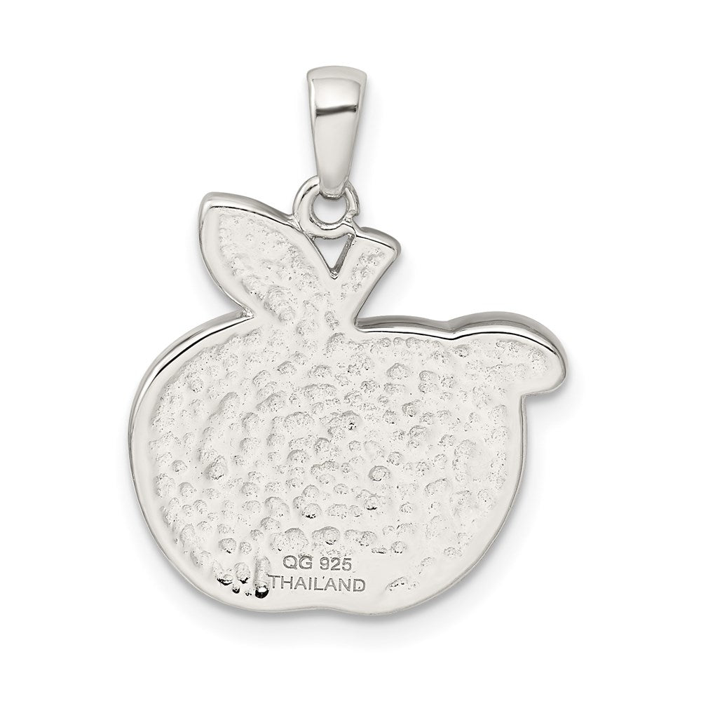 Sterling Silver Rhod-Pltd Red Preciosa Crystal Apple W/Worm Pendant