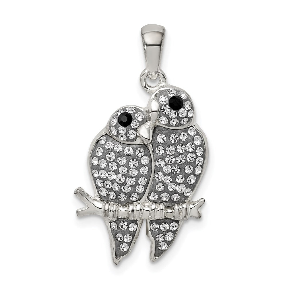 Sterling Silver Rhodium-Plated Preciosa Crystal Parrot Couple Pendant