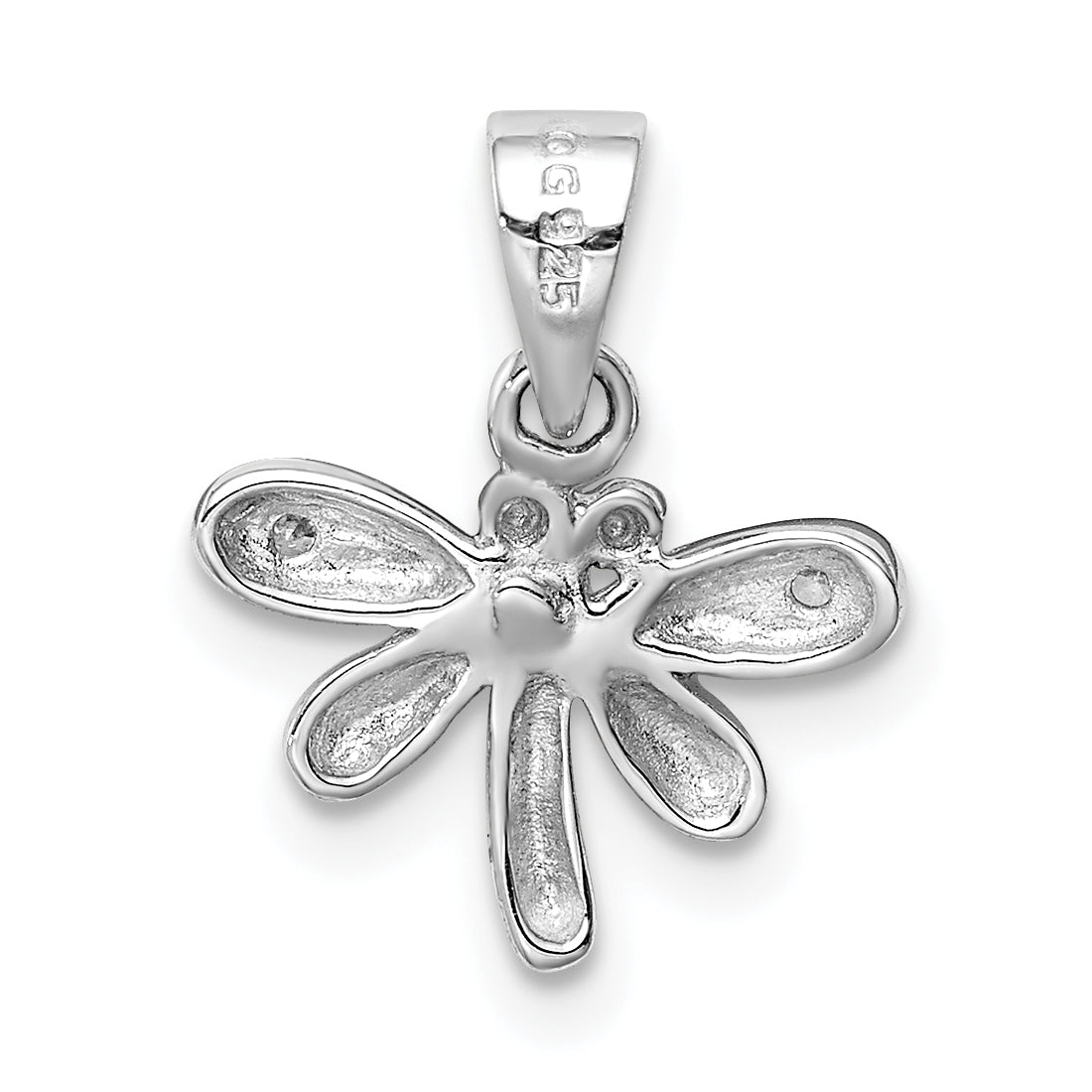 Sterling Silver Rhodium-Plated Polished Cz Dragonfly Children'S Pendant