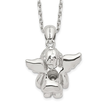 Sterling Silver Rh-Pltd Cz Oct Birthstone Angel Ash Holder 18In Necklace