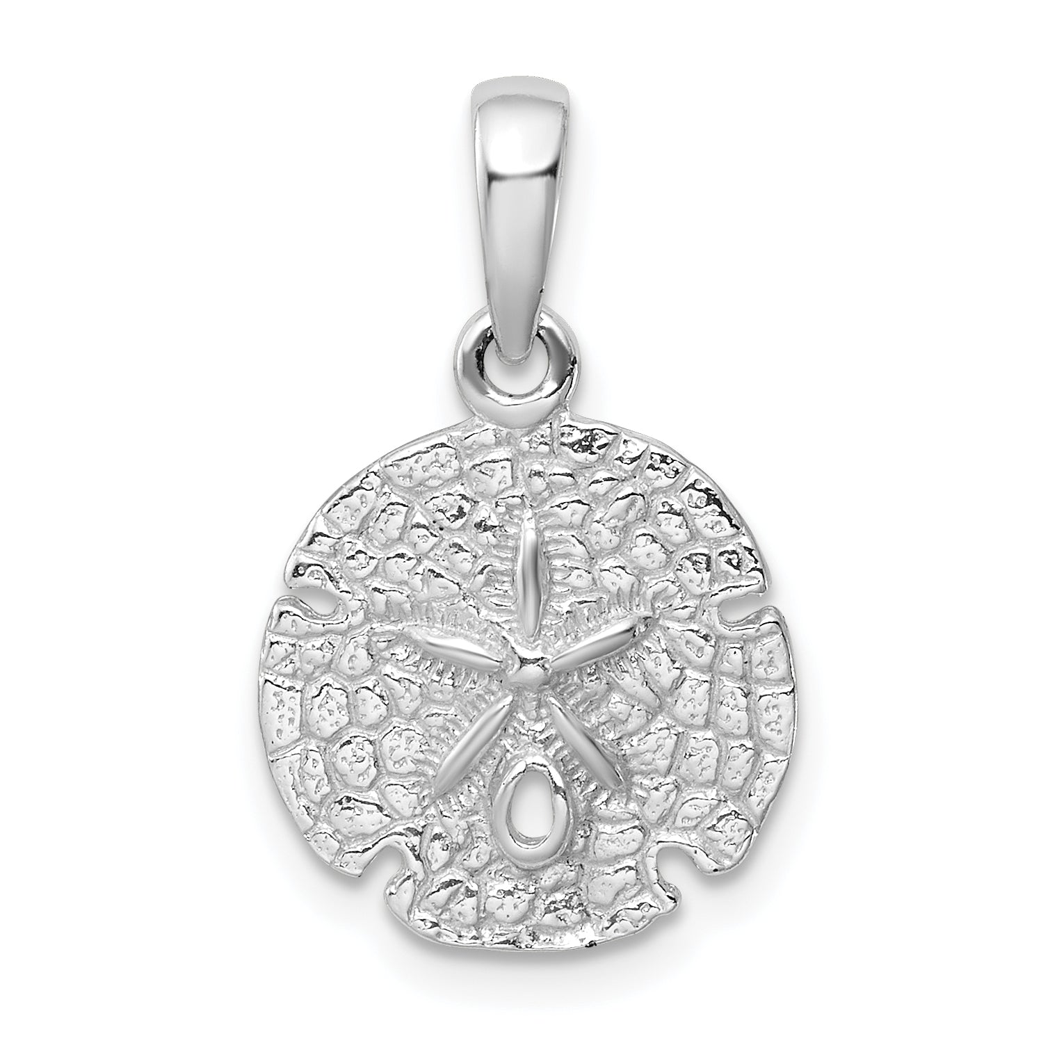Sterling Silver De-Ani Rhodium-Plated Polished And Textured Sand Dollar Pendant