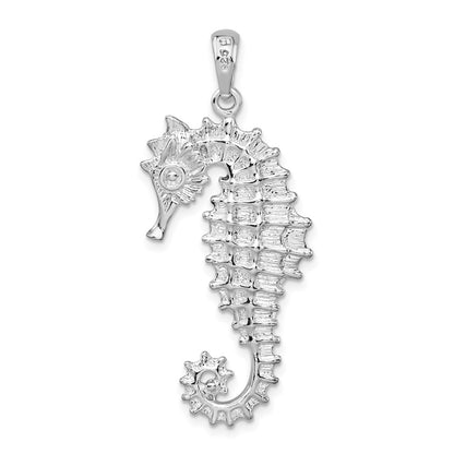 Sterling Silver De-Ani Rhodium-Plated Polished Textured 3D Seahorse Pendant