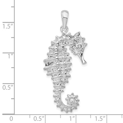 Sterling Silver De-Ani Rhodium-Plated Polished Textured 3D Seahorse Pendant