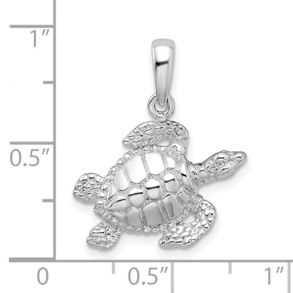 Sterling Silver De-Ani Rhodium-Plated Polished Large Sea Turtle Pendant