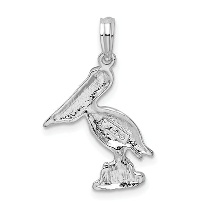 Sterling Silver De-Ani Rhodium-Plated Polished Standing Pelican Pendant